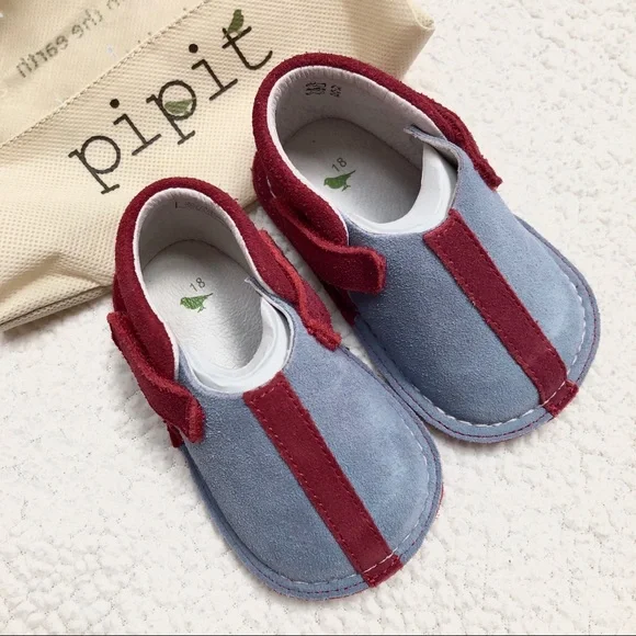 Pipit Suede Stripe Baby Shoes Sky-Red Size 3 - Picture 1 of 11
